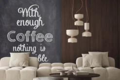 Naklejka: Kawa cytat napisane kredą na czarnej płycie