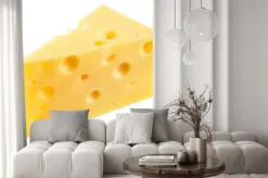 Naklejka: Kawałek sera izolowane. z wycinek ścieżki.