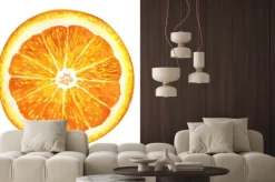 Naklejka: Kawałek świeżej pomarańczy na białym tle