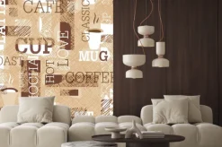 Naklejka: Kawowy wzór z napisami i filiżankami