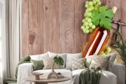 Naklejka: Kiść winogron, butelka białego wina i korkociąg