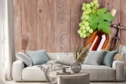 Naklejka: Kiść winogron, butelka białego wina i korkociąg