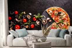 Naklejka: Klasyczna pizza z pomidorami i pieczarkami