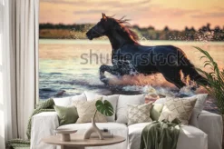 Naklejka: Koń biegnący przez wodę
