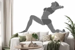 Naklejka: Kobieta fitness rozciąganie na białym pojedyncze - rozgrzania