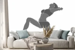 Naklejka: Kobieta fitness rozciąganie na białym pojedyncze - rozgrzania