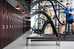 Naklejka: Kobieta i mężczyzna ćwiczący na siłowni z liną