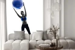 Naklejka: Kobieta pilates ball fitness ćwiczenia izolowane