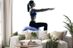 Naklejka: Kobieta pilates ball fitness ćwiczenia izolowane