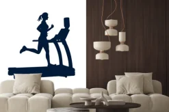 Naklejka: Kobieta robi ćwiczenia na bieżni, na białym tle,