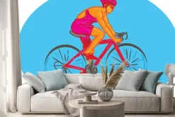 Naklejka: Kobieta rowerzysta jazda na rowerze drawing