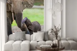 Naklejka: Kobieta słonia z dzieckiem. republika środkowoafrykańska. republika