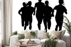 Naklejka: Kobieta sportowców na prowadzeniu wyścigu na białym tle