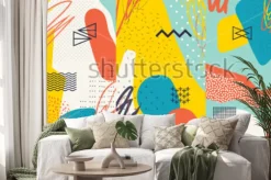 Naklejka: Kolaż z kolorowych figur i kresek w stylu doodle