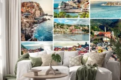 Naklejka: Kolaż z najbardziej znanych zabytków w włoszech. riwiera włoska