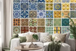 Naklejka: Kolaż z różnych kolorowych płytek wzór w portugalii