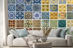 Naklejka: Kolaż z różnych kolorowych płytek wzór w portugalii