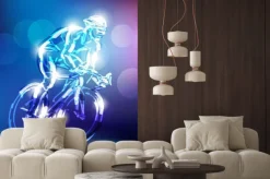 Naklejka: Kolarz na rowerze w odcieniach niebieskiego i fioletowego