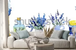 Naklejka: Kolekcja lawenda kwitnie na białym tle. zestaw vintage kwiaty.