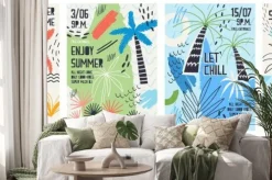 Naklejka: Kolekcja szablonów zaproszenia lub plakatu ozdobione tropikalnymi