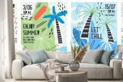 Naklejka: Kolekcja szablonów zaproszenia lub plakatu ozdobione tropikalnymi