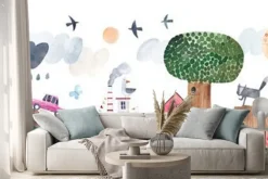 Naklejka: Kolorowa akwarelowa ilustracja krajobrazu