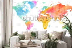 Naklejka: Kolorowa cieniowana mapa świata w stylu akwareli