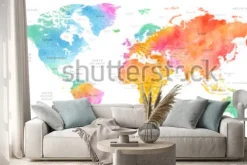 Naklejka: Kolorowa cieniowana mapa świata w stylu akwareli
