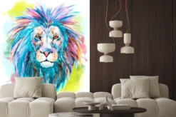 Naklejka: Kolorowa głowa lwa w stylu akwarelowym