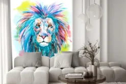 Naklejka: Kolorowa głowa lwa w stylu akwarelowym