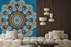 Naklejka: Kolorowa mandala na niebieskim tle