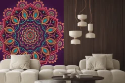 Naklejka: Kolorowa mandala na fioletowym tle