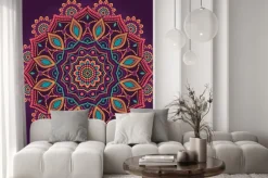 Naklejka: Kolorowa mandala na fioletowym tle