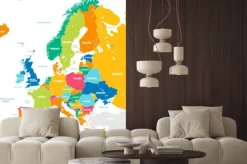 Naklejka: Kolorowa mapa polityczna europy z nazwami państw