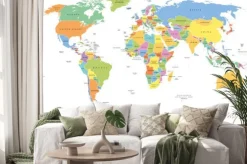 Naklejka: Kolorowa mapa polityczna świata po angielsku