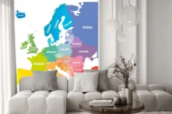 Naklejka: Kolorowa mapa polityczna europy z nazwami państw