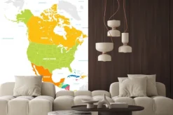 Naklejka: Kolorowa mapa wektorowa ameryki północnej i środkowej