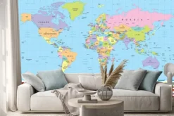 Naklejka: Kolorowa mapa świata z flagami państw