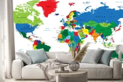 Naklejka: Kolorowa mapa świata po polsku