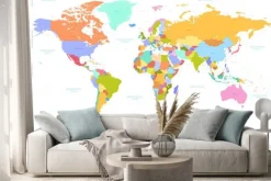 Naklejka: Kolorowa mapa świata polityczna