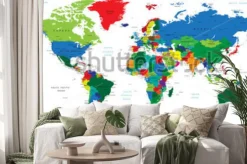 Naklejka: Kolorowa polityczna mapa świata