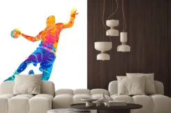 Naklejka: Kolorowa sylwetka sportowca grającego w piłkę ręczną