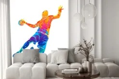 Naklejka: Kolorowa sylwetka sportowca grającego w piłkę ręczną
