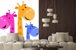 Naklejka: Kolorowa żyrafa rodziny na białym