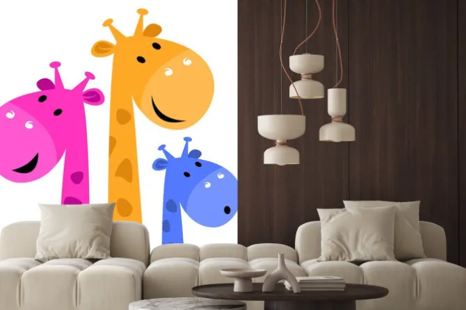 Naklejka: Kolorowa żyrafa rodziny na białym