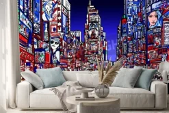 Naklejka: Kolorowe interpretacja times square w nowym jorku w nocy - ilustracji