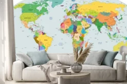 Naklejka: Kolorowe kraje na mapie politycznej świata