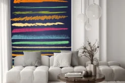 Naklejka: Kolorowe kredowe paski na granatowym tle