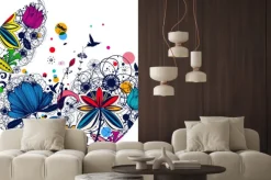 Naklejka: Kolorowe kwiaty i wzory w okrągłej kompozycji