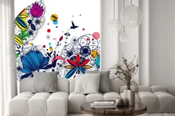 Naklejka: Kolorowe kwiaty i wzory w okrągłej kompozycji